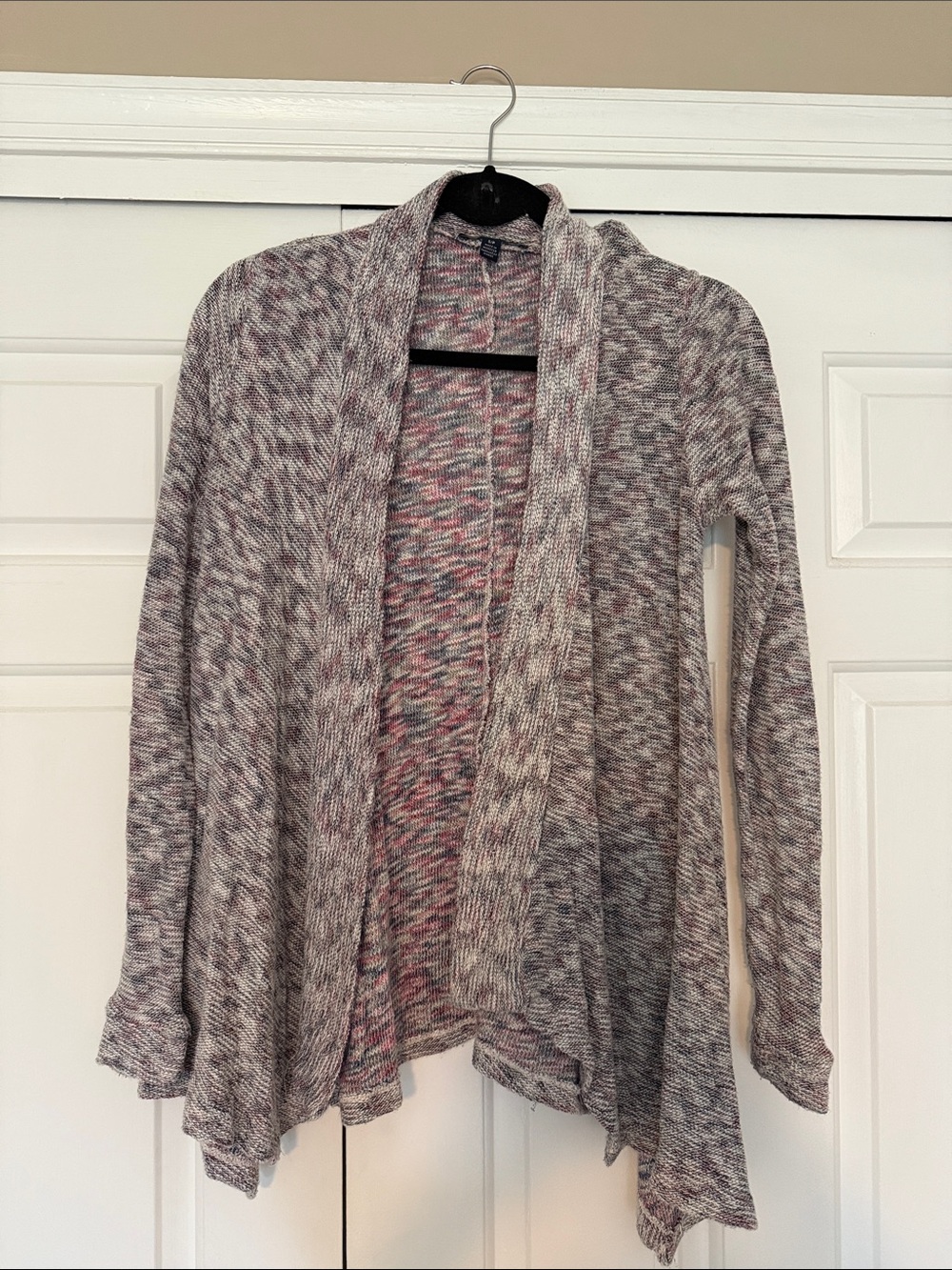 AEO Marled Pink and Gray Open-Front Women’s Sweater Cardigan
